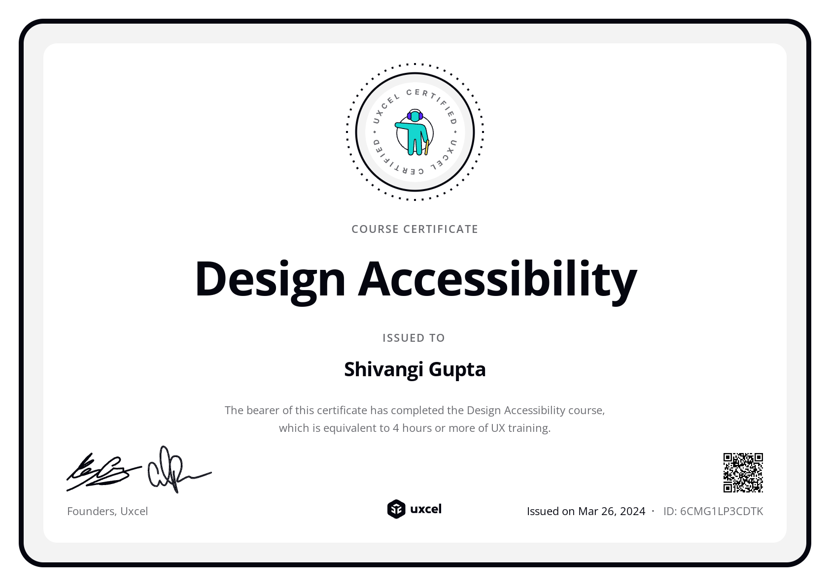 Shivangi Gupta's certificate